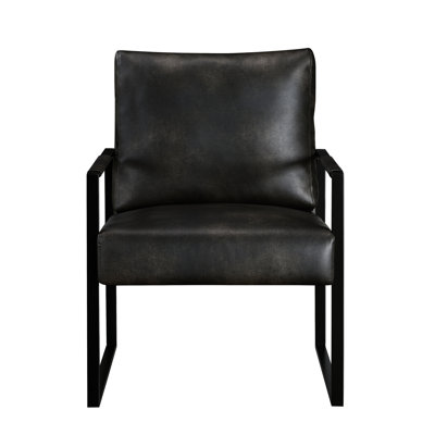 Elegant Dark Gray Faux Leather Seating Chair With Black Metal Frame, Versatile Design Stylish Bedroom Lounge In And