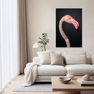 Pink Flamingo Portrait Elegant Vibrant Contemporary Bird Flamingo Nature Portrait Wall Art Print 1 Piece Wrapped Canvas Wall Art