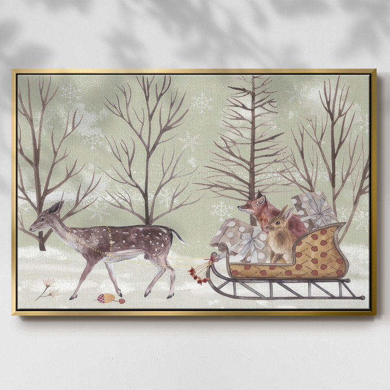 Christmas Time II, toile tendue avec châssis, H 25 po x l 37 po x P 1,5 po, Papier avec cadre doré
