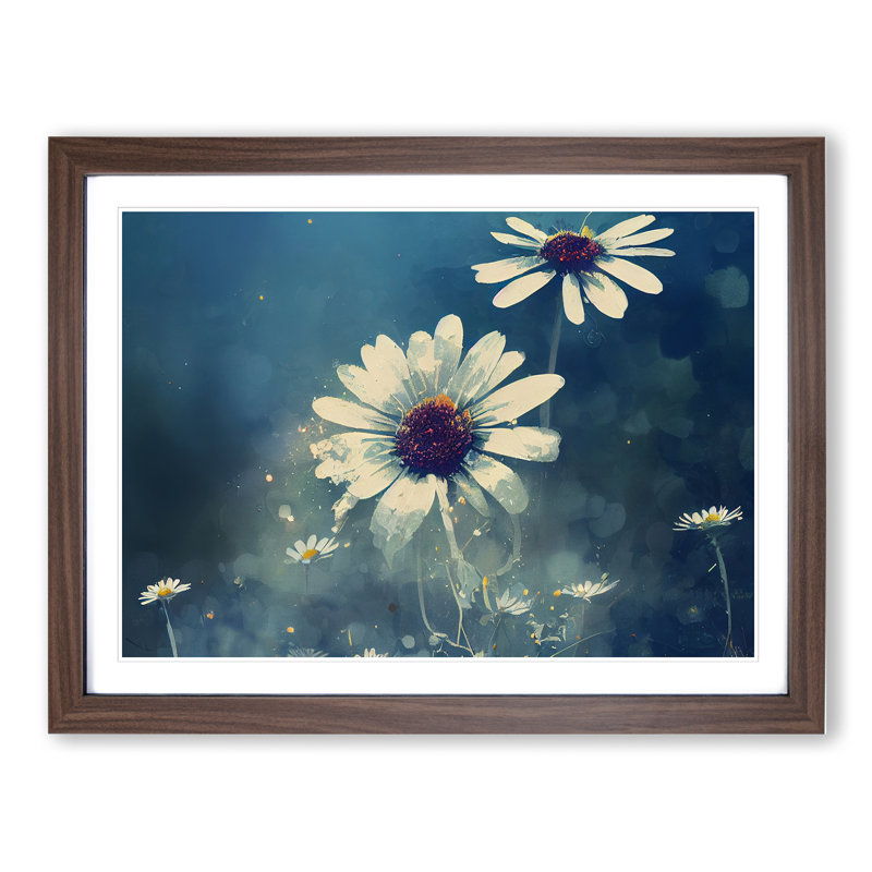 Glamorous Daisy Flowers - Single Picture Frame Painting, 25cm H x 34cm W x 2cm D, Walnut