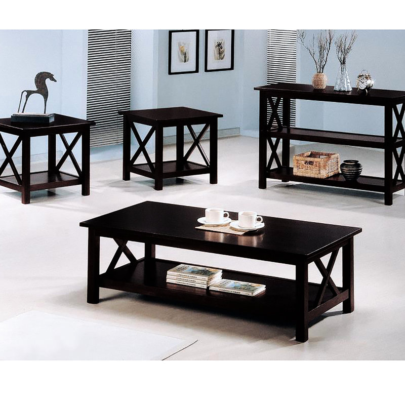 Finition riche occasionnelle: tables rectangulaires avec tablettes de présentation et rangement d'appoint 3 po à bord carré foncé