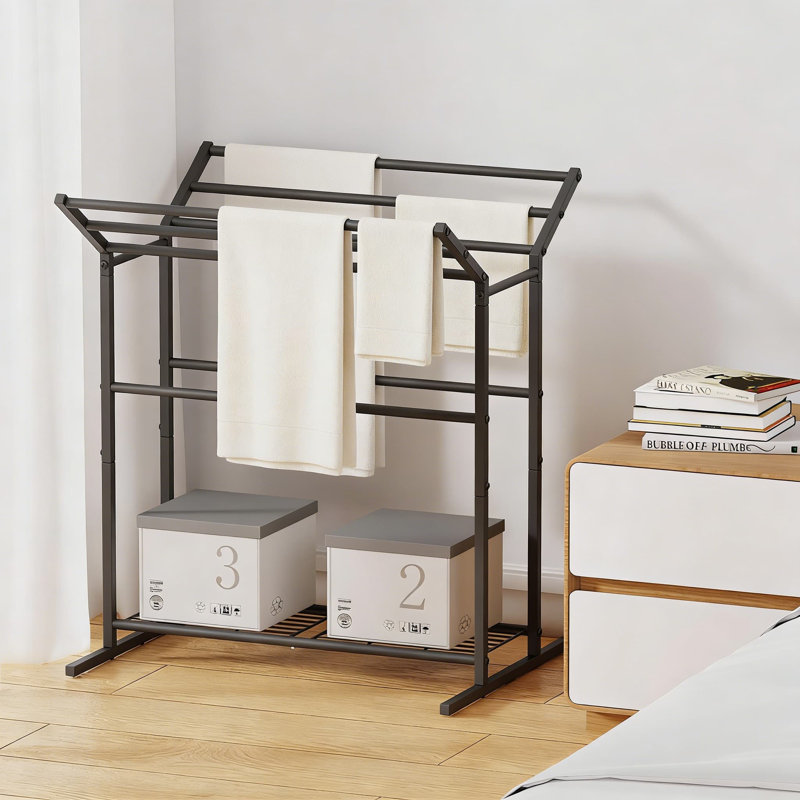 Porte-serviettes autoportant avec tablettes de rangement, porte-couvertures à 6 niveaux pour la salle de bain, le salon ou la piscine, fabrication en métal durable