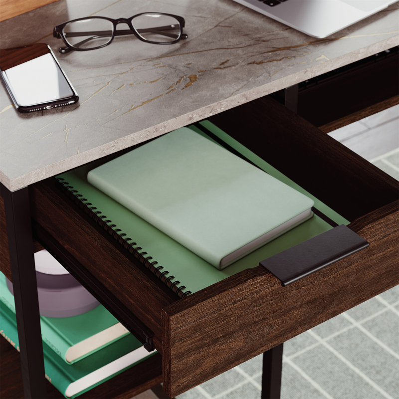 Bureau en L avec bibliothèque à cinq tablettes (sans les tabourets), Noir