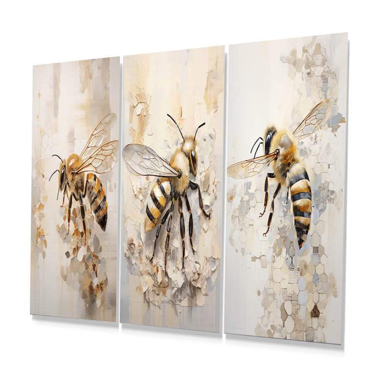 Minimalisme Buzzing Bee - ensemble de 3 décorations murales en métal Bee, H 32 po x l 48 po