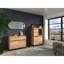 Armoire-bar moderne et multifonctionnelle avec portes en verre - Bois massif certifié FSC, support en HDF, mécanisme de fermeture automatique
