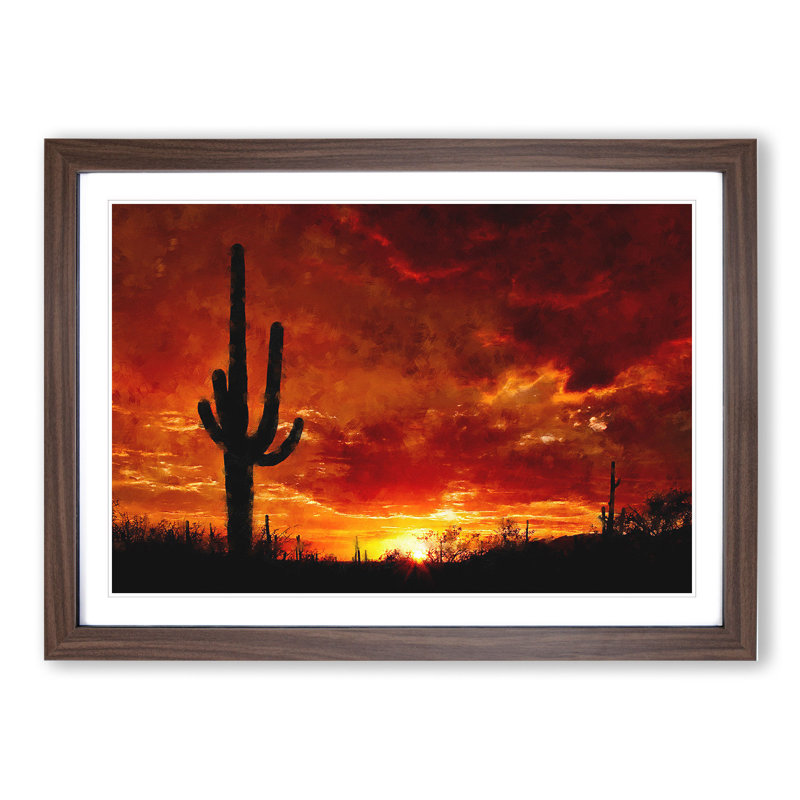 Sunset in Saguaro - Picture Frame Painting, Walnut Framed, 27cm H x 36cm W x 2cm D