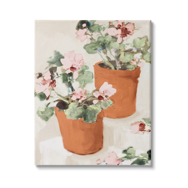 Fleurs abstraites en pot, nature morte, escalier neutre par Jane Slivka, H 40 po x l 30 po x P 1,5 po, Toile tendue