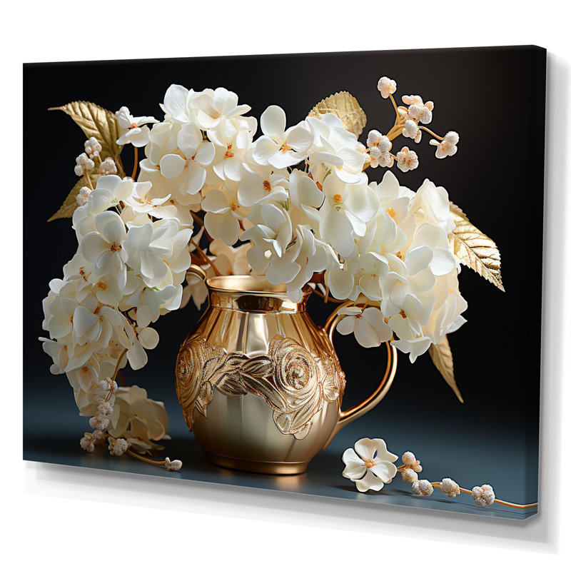 «Baroque Hydrangea» blanc et or V - Hydrangea, reproduction d'art sur toile encadrée, H 34 po x l 44 po x P 1,5 po