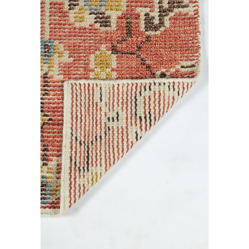 Ophelia Hand Knotted Wool Area Rug in Red, Rectangle 9' x 12'