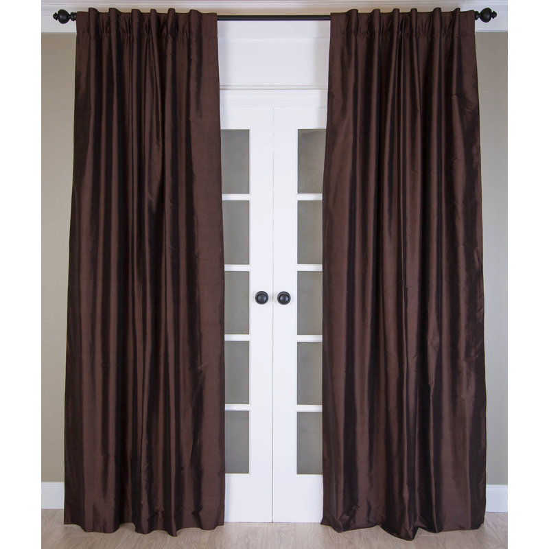 Solid Silk Room Darkening Curtain Single Panel, 51" W x 108" L, Dark Chocolate