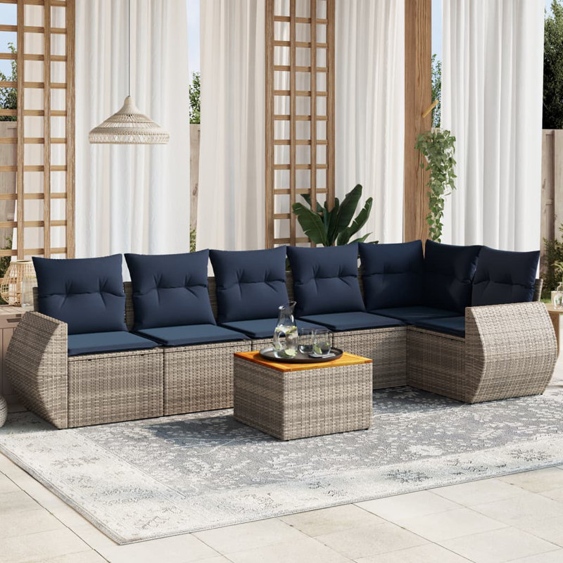  7 Piece Patio Sofa Set With Cushions Gray Poly Rattan