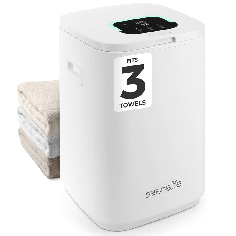 Seau chauffe-serviettes Serenelife - Chauffe-serviettes de salle de bain compact 23L avec porte-disque aux huiles essentielles, minuterie réglable, arrêt automatique, rangement pour cordon d'alimentation et affichage à DEL, convient à 2 serviettes surdimensionnées (blanc)