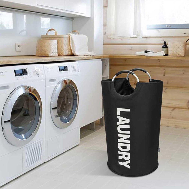 Fabric Laundry Basket with Handles, Black