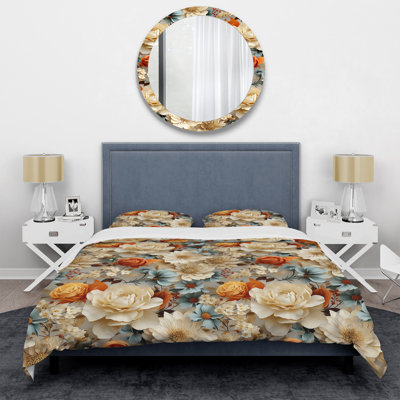 Orange Rustic Elegance Floral Pattern Floral Duvet Cover