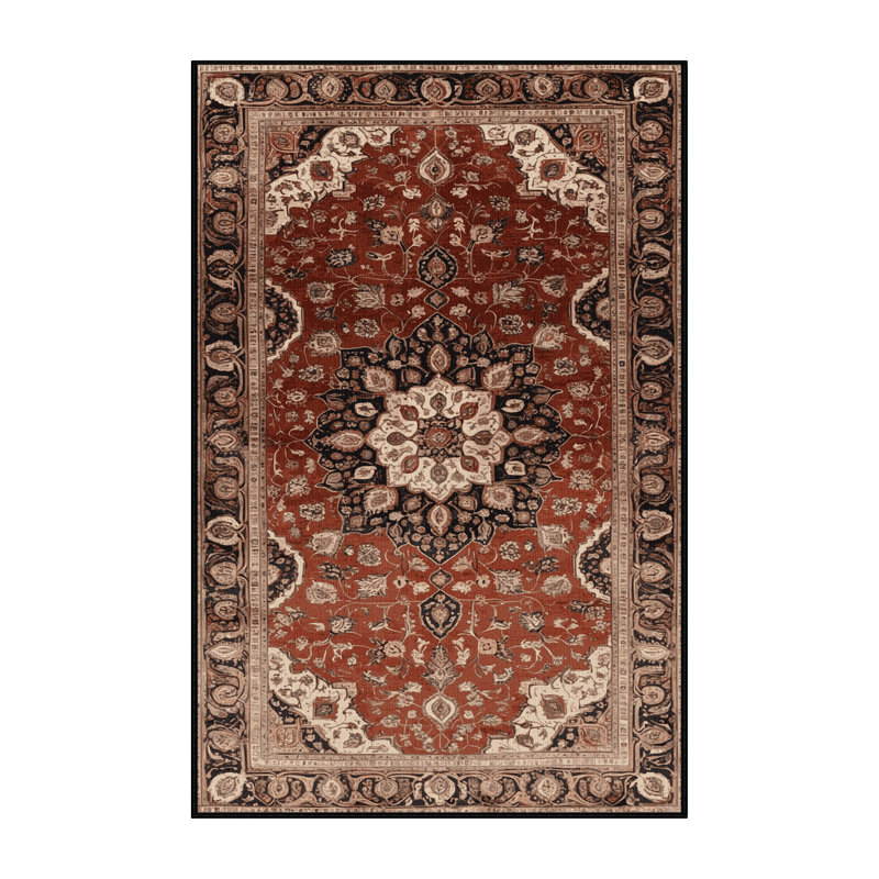 Machine Washable Persian Brown Area Rug, Rectangle 4' x 6'