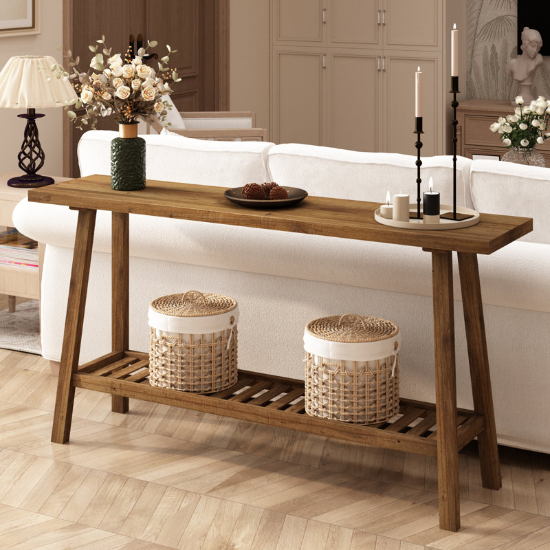 Console en bois massif récupéré avec tablette, H 30 po x l 59 po x P 11,8 po 