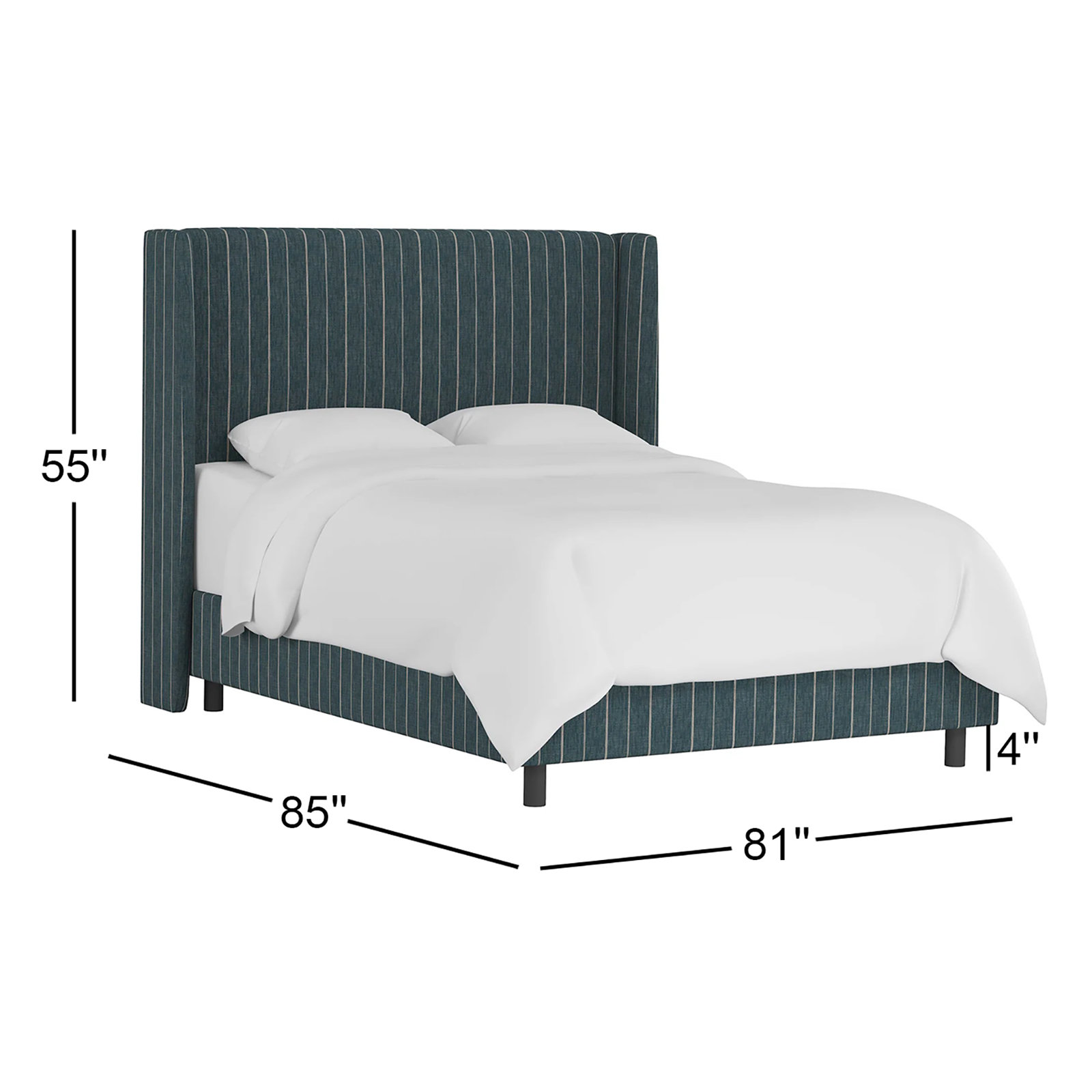 Tilly Upholstered Wingback Bed, King, Fritz Indigo Stripe