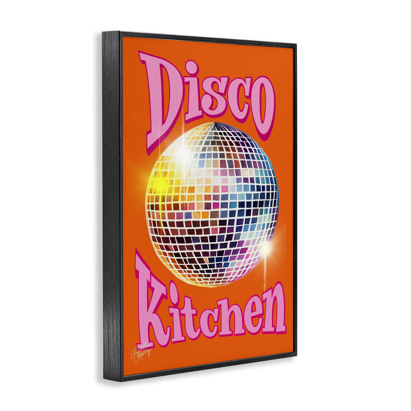 «Groovy Disco Kitchen», art de la giclée encadrée par Elizabeth Medley, H 18 po x l 12 po, Giclée encadrée noir minuit