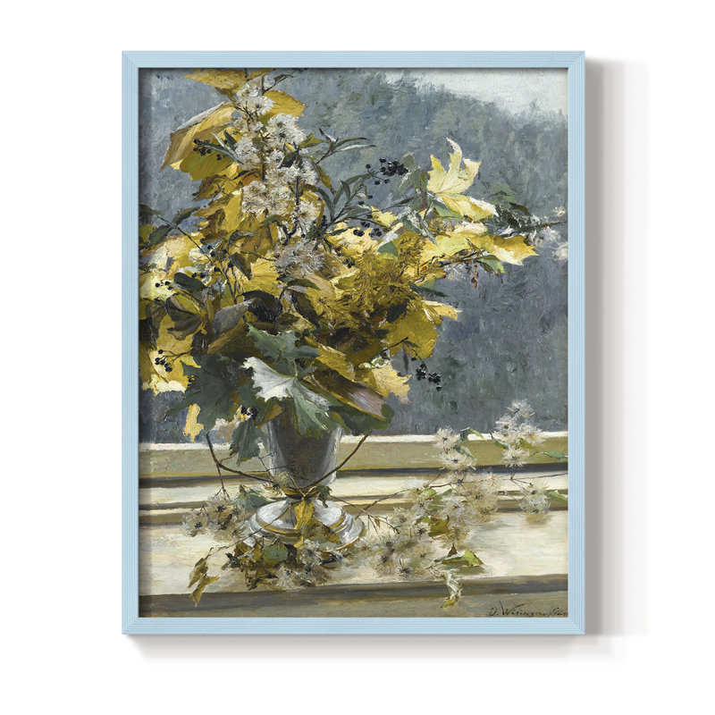 Impression florale rétro CCXLII, bois massif, Bleu, H 21 po x l 17 po