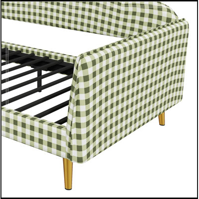 Structure plateforme simple rembourrée Geib avec tête de lit et pieds en métal