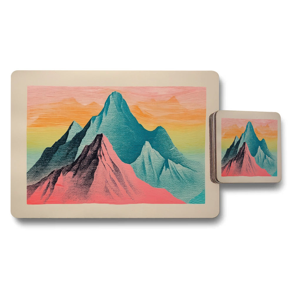 Mountain Artwork Placemat and Coaster Set With Gradient Peaks