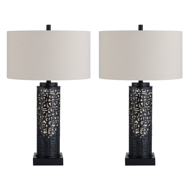 30.5" Metal Table Lamp With Oat Shade