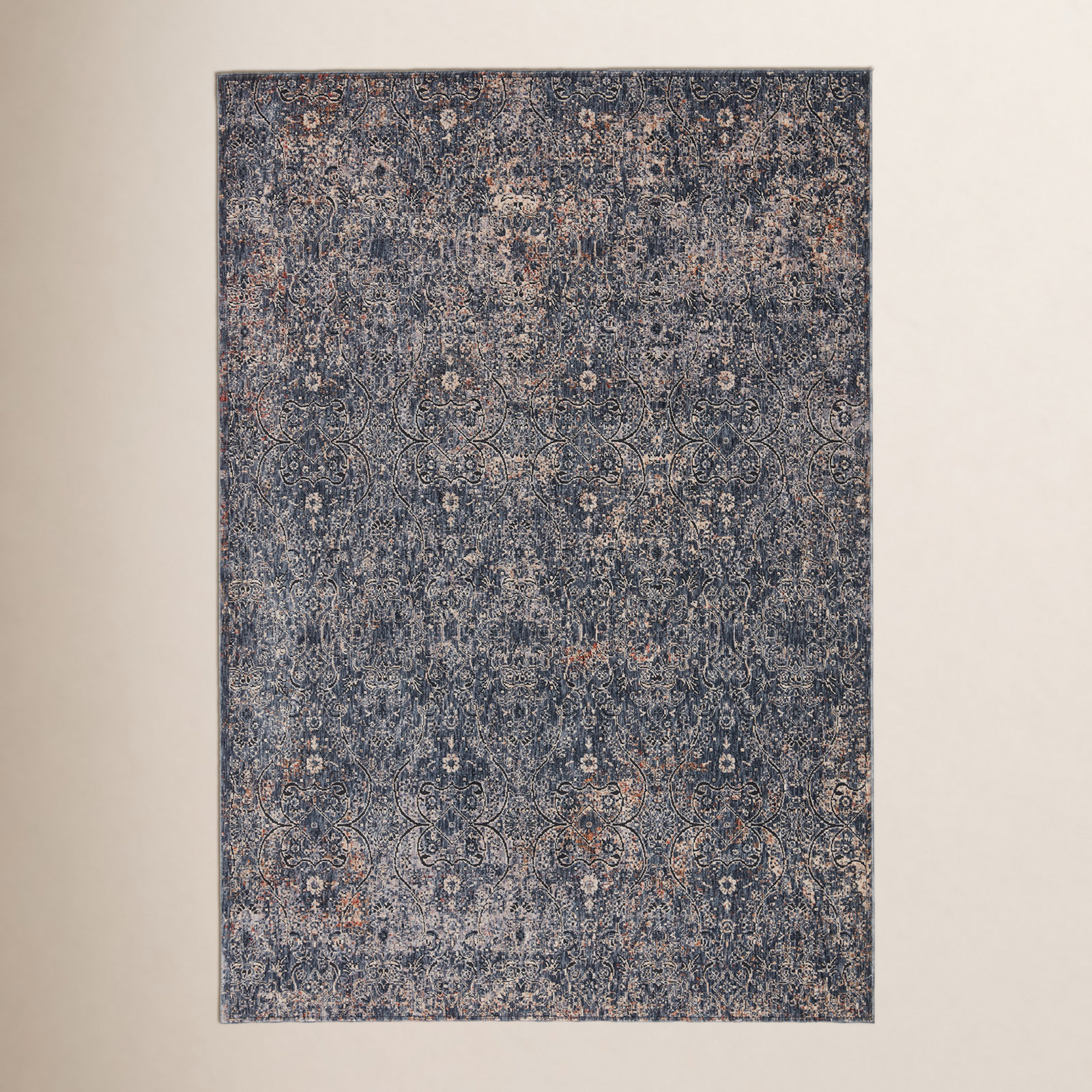 Alonzo Deep Blue Cream Oriental Rug, Rectangle 7'10" x 9'9"