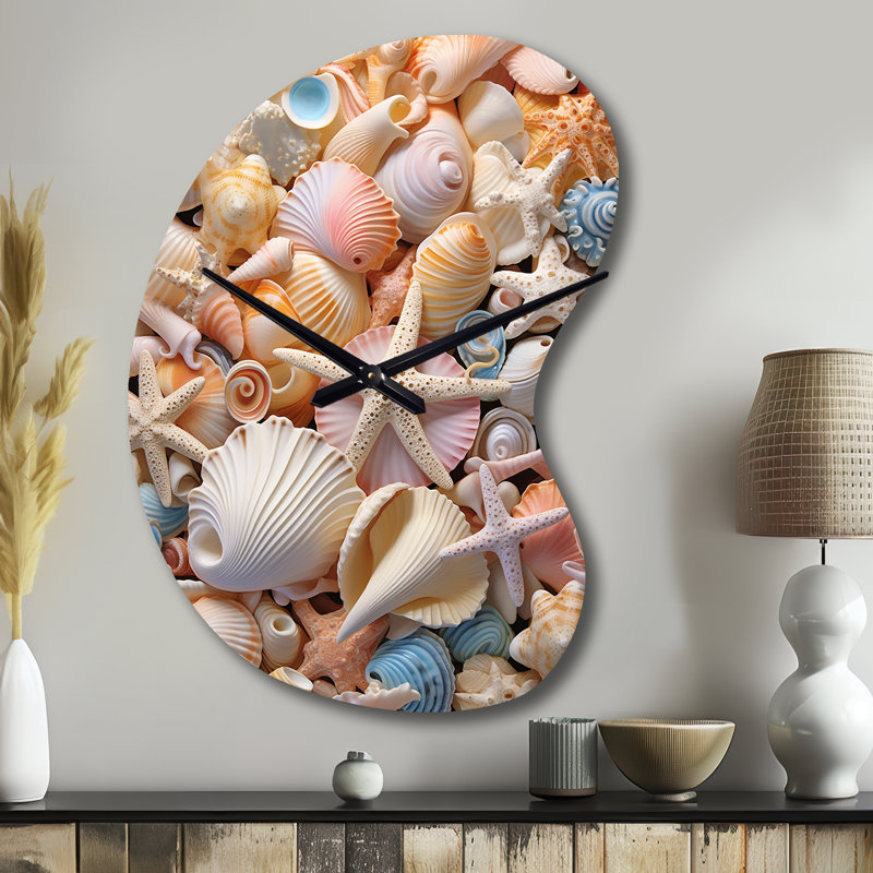 Seashell Realistic Treasures Realism - coquillage horloge murale asymétrique en métal, forme unique moderne, Petit