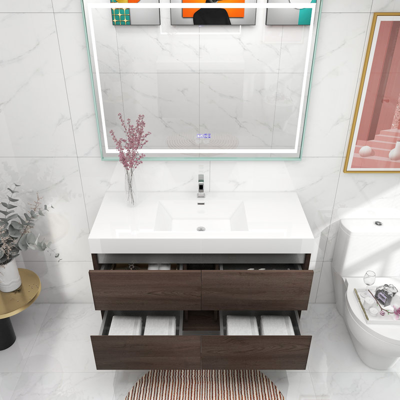 48" W Wall-Mounted Single Bathroom Vanity Set, Red Oak