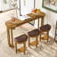 Ensemble de table de bar en bois massif avec 3 tabourets, finition en placage naturel, conception peu encombrante pour les petites cuisines et les salons.