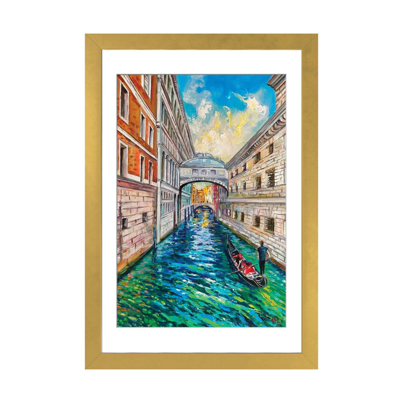 Venise. «Where Hearts Sigh», impression d'art mural encadrée, 32" x 24", Framed Paper, Gold