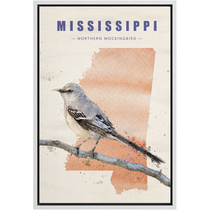 Oiseau moqueur gris du nord IDÉE4WALL Mississippi, H 24 po x l 16 po x P 1,5 po, Blanc