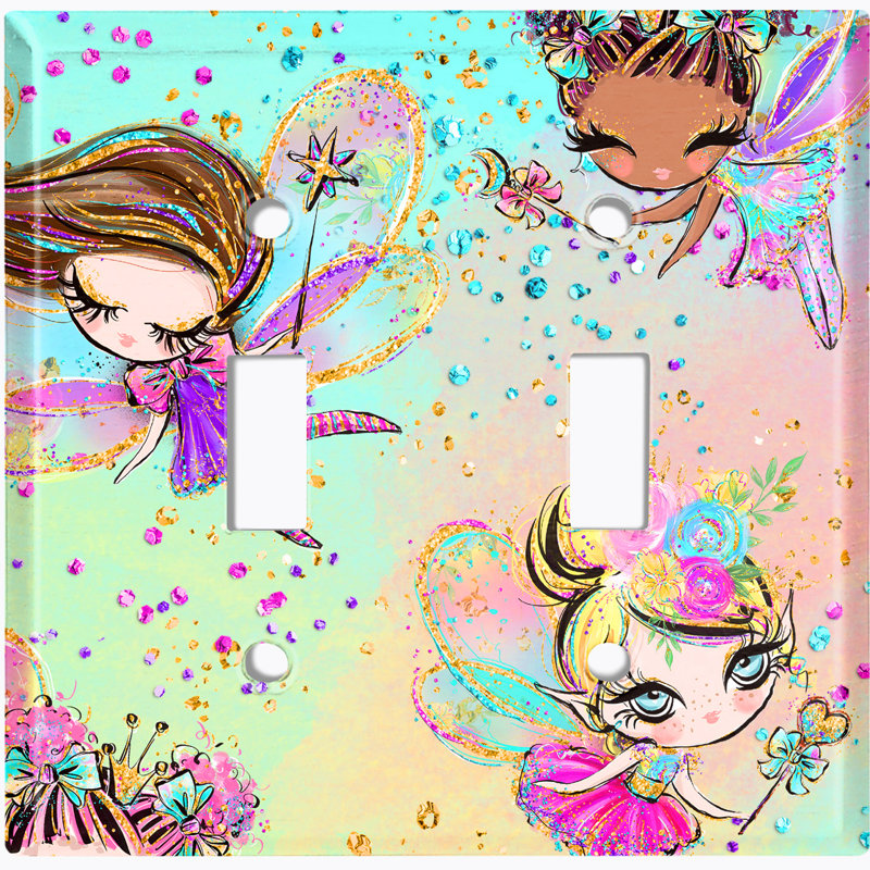 Three Fairy Princesses Teal Pink People 2 - Gang Toggle Light Switch Standard Wall Plate