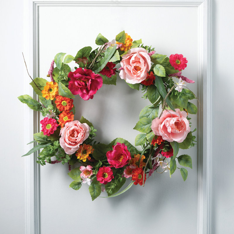 Couronne florale artificielle, L 24 po x H 24 po x P 4,5 po