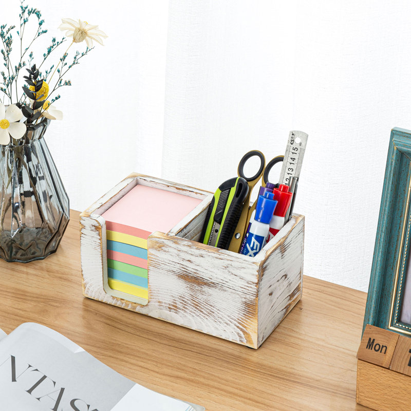 2 Slot Wood Pen Holder , White
