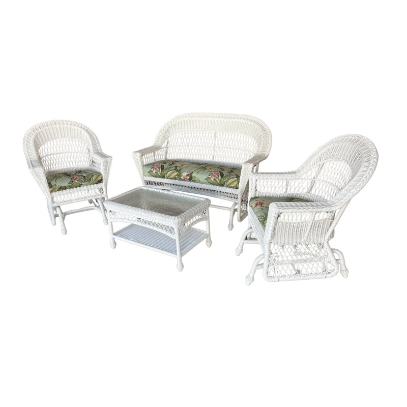 Ensemble de 4 fauteuils d'extérieur Camacho, Motif floral vert