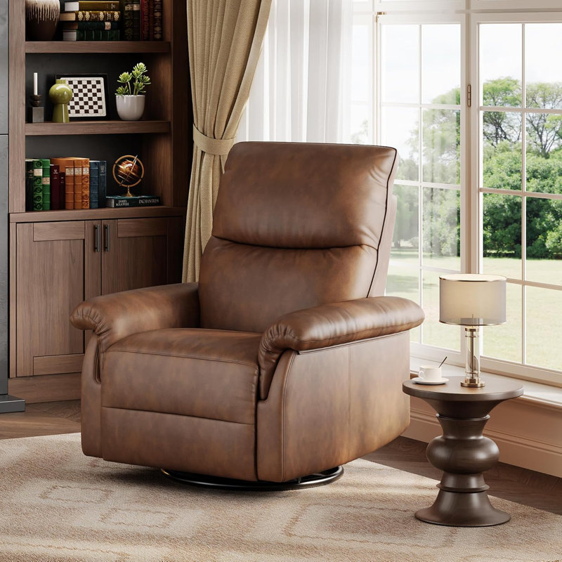 Swivel Rocking Nursery Recliner Chair Rocker Recliner Glider Deep Seat PU Leather Sofa Chair with high Backrest for Nursery, Living Room, Bedroom & Home Movie Theater