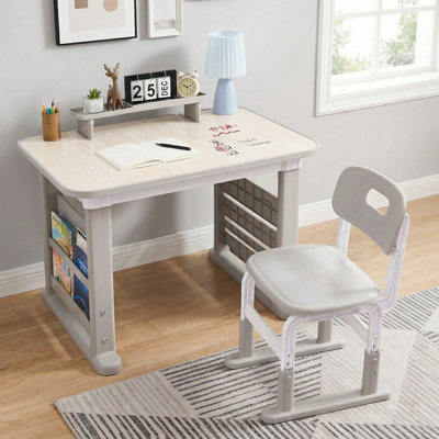 Ensemble de bureau et de chaise pour enfants avec hauteur réglable et bibliothèque pour la classe à domicile