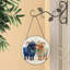 Panneau rond en vitrail représentant un mouton pelucheux, attrape-soleil pour la décoration de fenêtre-410721256