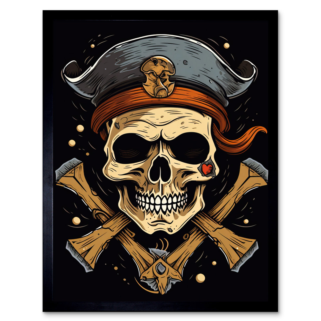 Aadesh Skull Pirate Hat Old School USA Tattoo Ink Body Rockabilly Americana 50s - Single Picture Frame Print