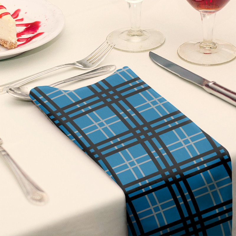 Plaid Square Napkin, Honolulu Blue/Silver/Black, 10" x 10", Cotton