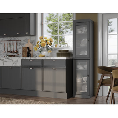 Jaylena 100% Solid Wood 16.5" Pantry Cabinet with Frosted Glass Doors and Adjustable Shelves