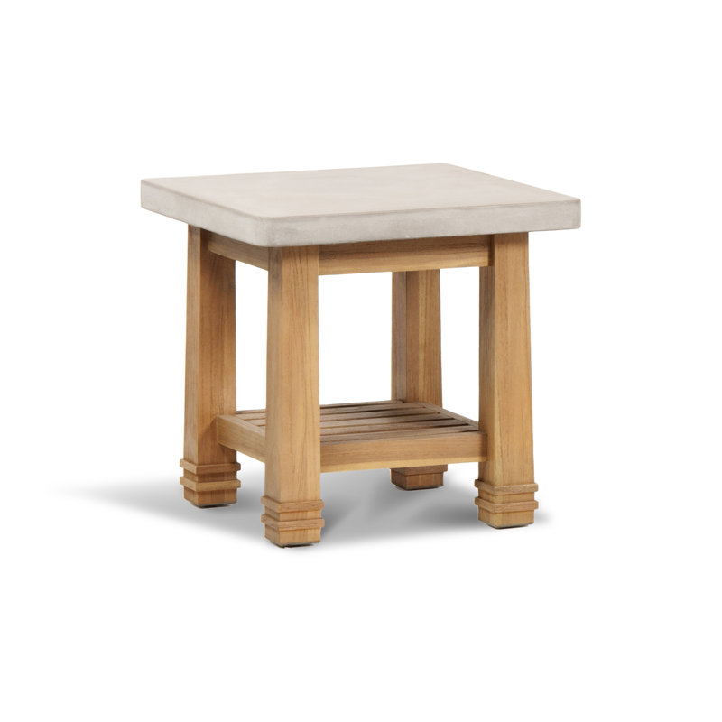 Stockton - Teak Outdoor Side Table w/ Polished Concrete Top