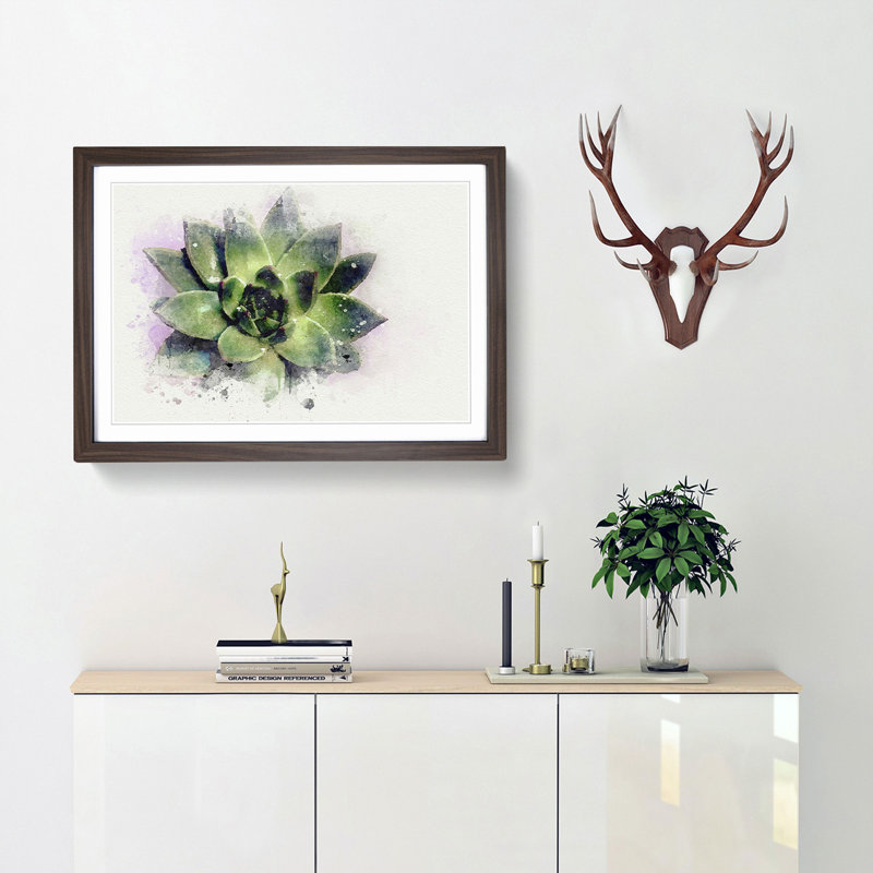A Green Succulent Plant in Abstract - Picture Frame Graphic Art Print, 36cm H x 48cm W x 2cm D, Walnut Framed