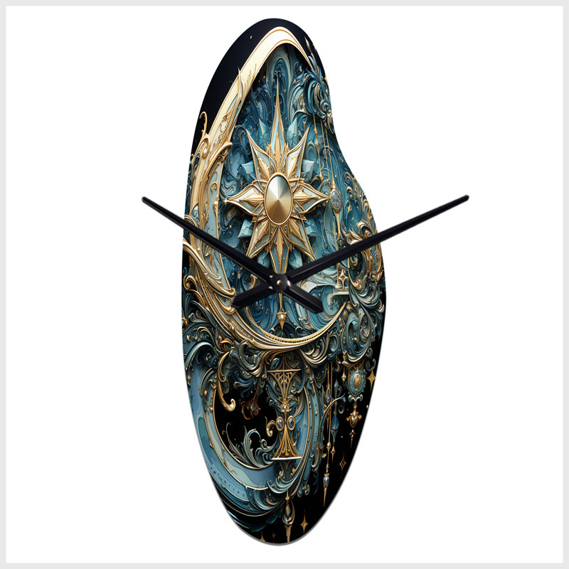Symboles, croissant de lune et étoiles - horloge asymétrique en métal, Grand