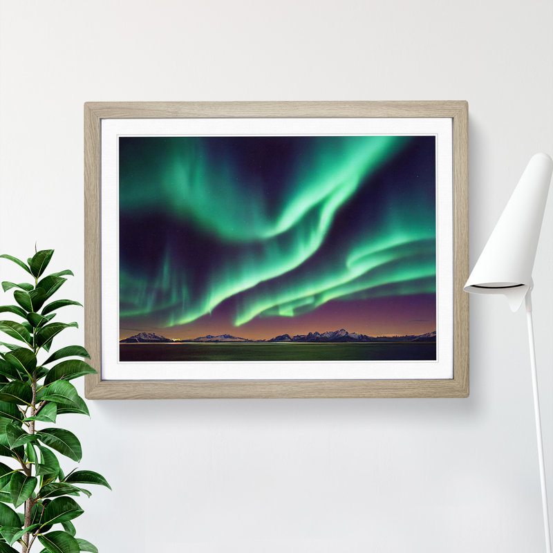 An Amazing Aurora Borealis - Single Picture Frame Print, 25cm H x 34cm W x 2cm D, Oak