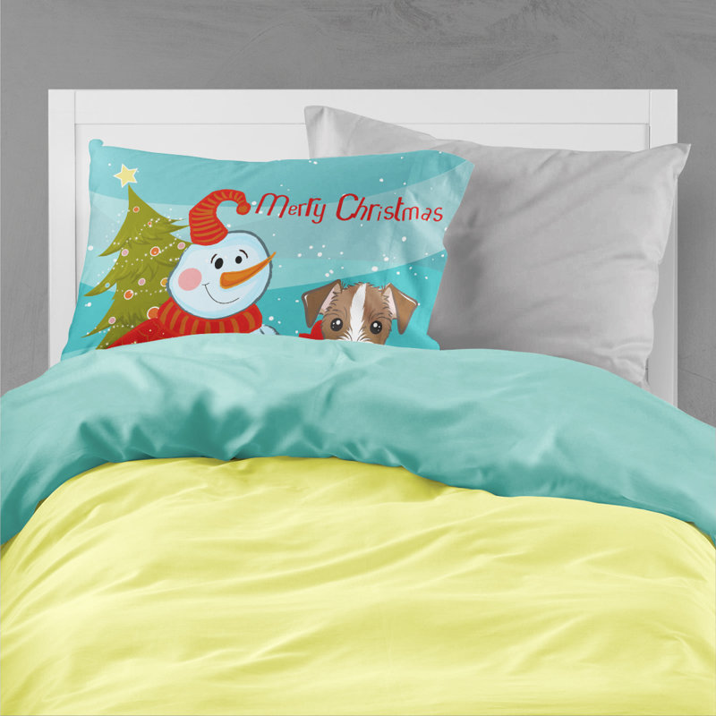  Taie d'oreiller bonhomme de neige avec Jack Russell Terrier, Jack Russell terrier brun foncé