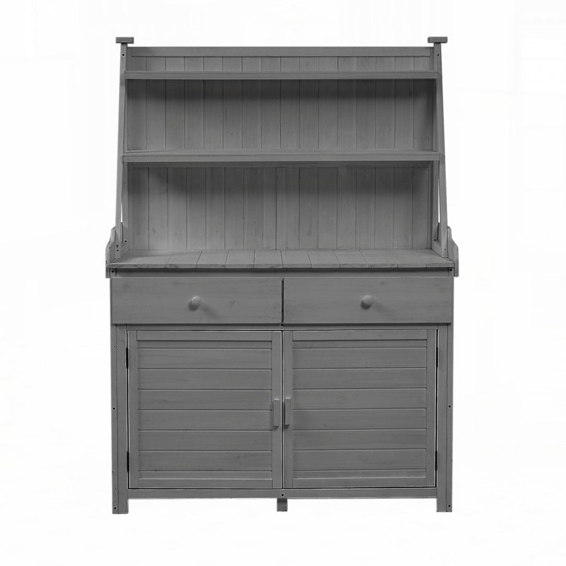 Garden Potting Bench Table, Fir Wood Workstation with Storage Shelf, Drawer and Cabinet