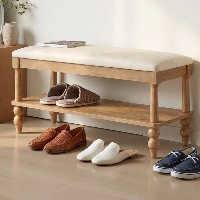  Banc à chaussures rembourré à 2 niveaux, Natural Brown