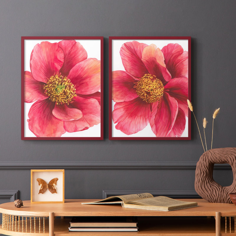 Pivoine arborescente I - impression encadrée de qualité supérieure - prête à être accrochée - aucun clou requis - aucun clou requis